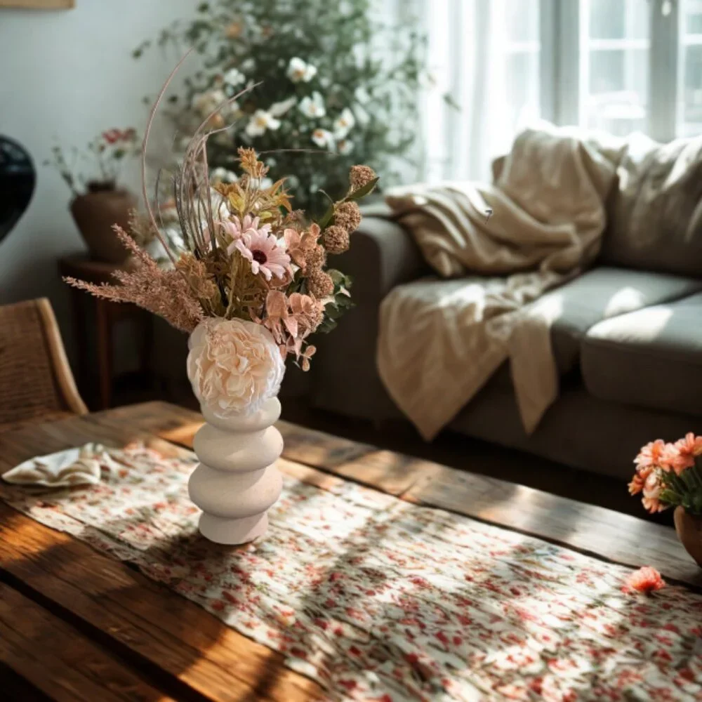 Boho Faux & Dried Floral Arrangement with Peony – Handmade Home Décor